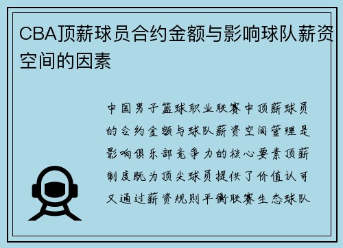 CBA顶薪球员合约金额与影响球队薪资空间的因素