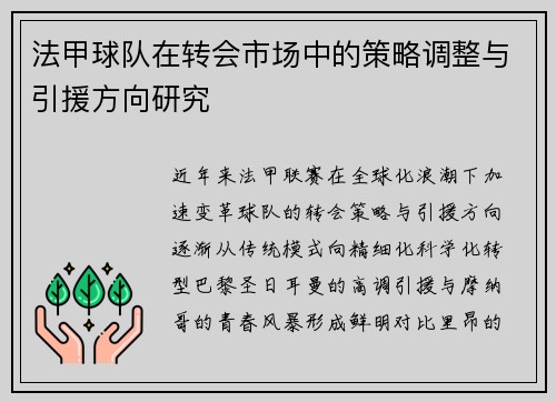 法甲球队在转会市场中的策略调整与引援方向研究