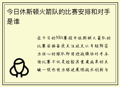 今日休斯顿火箭队的比赛安排和对手是谁
